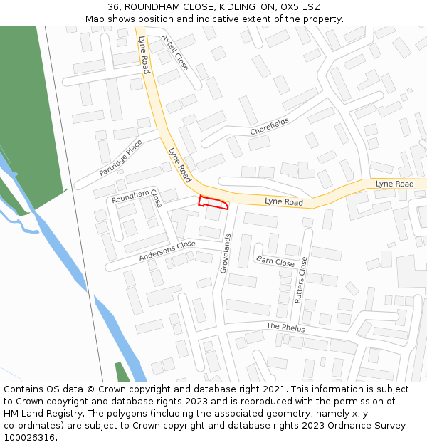 36, ROUNDHAM CLOSE, KIDLINGTON, OX5 1SZ: Location map and indicative extent of plot