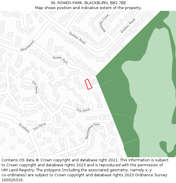 36, ROWEN PARK, BLACKBURN, BB2 7BE: Location map and indicative extent of plot