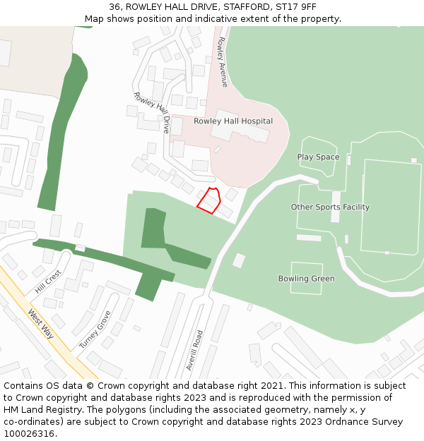 36, ROWLEY HALL DRIVE, STAFFORD, ST17 9FF: Location map and indicative extent of plot