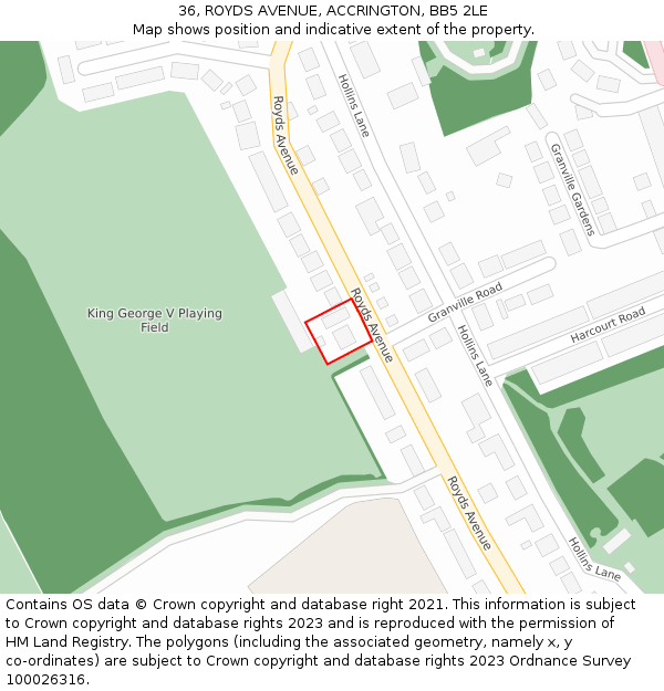36, ROYDS AVENUE, ACCRINGTON, BB5 2LE: Location map and indicative extent of plot