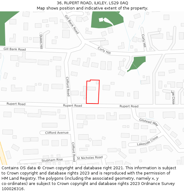 36, RUPERT ROAD, ILKLEY, LS29 0AQ: Location map and indicative extent of plot
