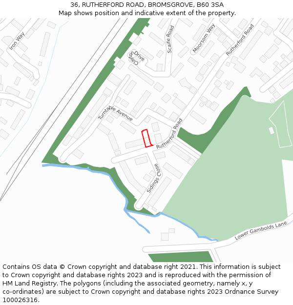36, RUTHERFORD ROAD, BROMSGROVE, B60 3SA: Location map and indicative extent of plot