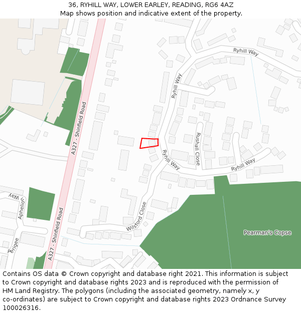 36, RYHILL WAY, LOWER EARLEY, READING, RG6 4AZ: Location map and indicative extent of plot