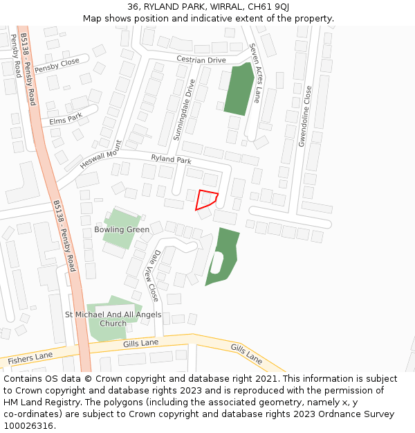 36, RYLAND PARK, WIRRAL, CH61 9QJ: Location map and indicative extent of plot