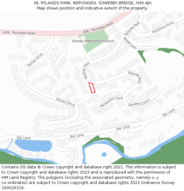 36, RYLANDS PARK, RIPPONDEN, SOWERBY BRIDGE, HX6 4JH: Location map and indicative extent of plot