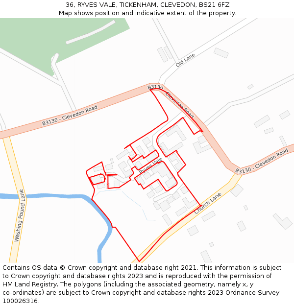 36, RYVES VALE, TICKENHAM, CLEVEDON, BS21 6FZ: Location map and indicative extent of plot