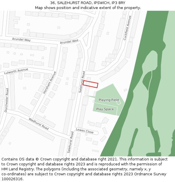 36, SALEHURST ROAD, IPSWICH, IP3 8RY: Location map and indicative extent of plot