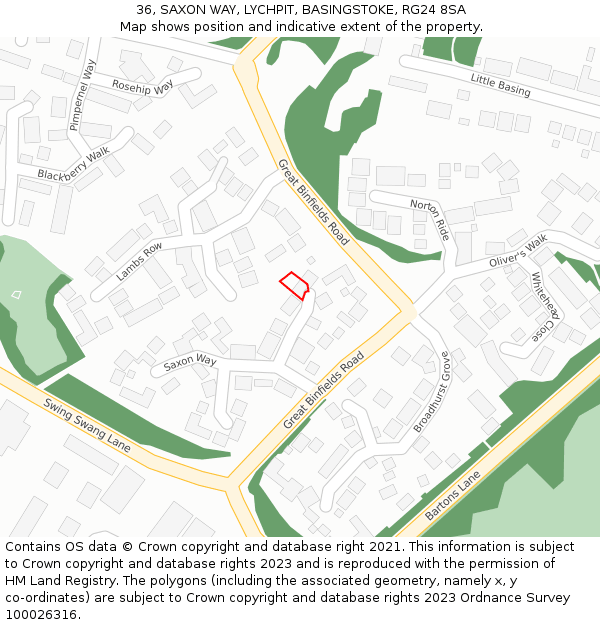 36, SAXON WAY, LYCHPIT, BASINGSTOKE, RG24 8SA: Location map and indicative extent of plot