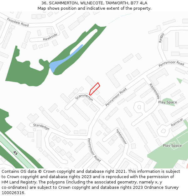 36, SCAMMERTON, WILNECOTE, TAMWORTH, B77 4LA: Location map and indicative extent of plot