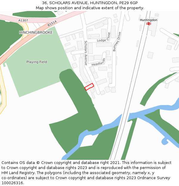 36, SCHOLARS AVENUE, HUNTINGDON, PE29 6GP: Location map and indicative extent of plot