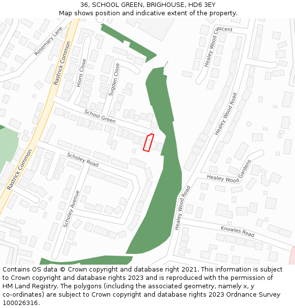 36, SCHOOL GREEN, BRIGHOUSE, HD6 3EY: Location map and indicative extent of plot