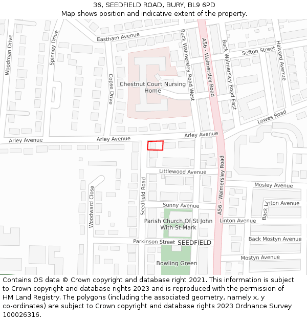 36, SEEDFIELD ROAD, BURY, BL9 6PD: Location map and indicative extent of plot