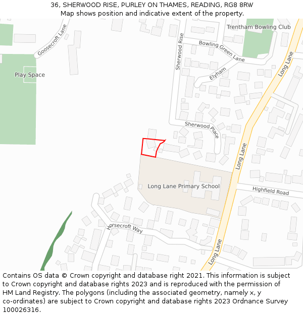 36, SHERWOOD RISE, PURLEY ON THAMES, READING, RG8 8RW: Location map and indicative extent of plot