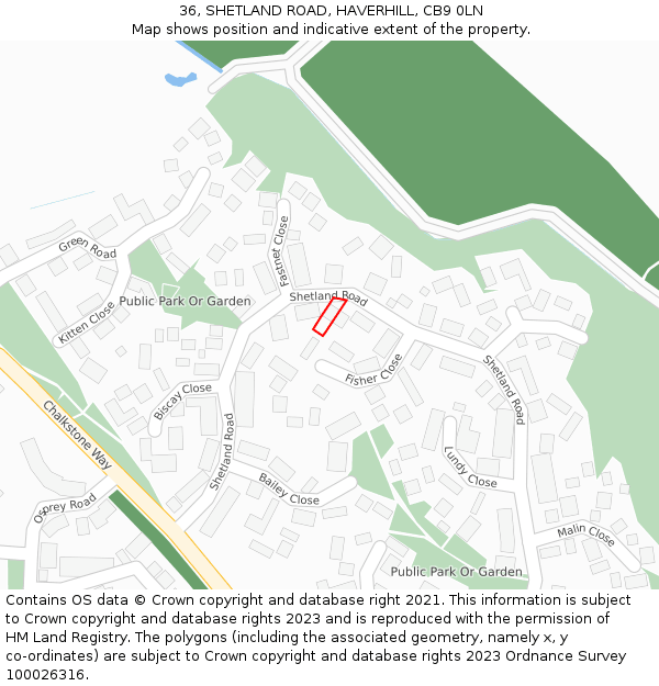 36, SHETLAND ROAD, HAVERHILL, CB9 0LN: Location map and indicative extent of plot