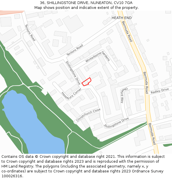 36, SHILLINGSTONE DRIVE, NUNEATON, CV10 7GA: Location map and indicative extent of plot