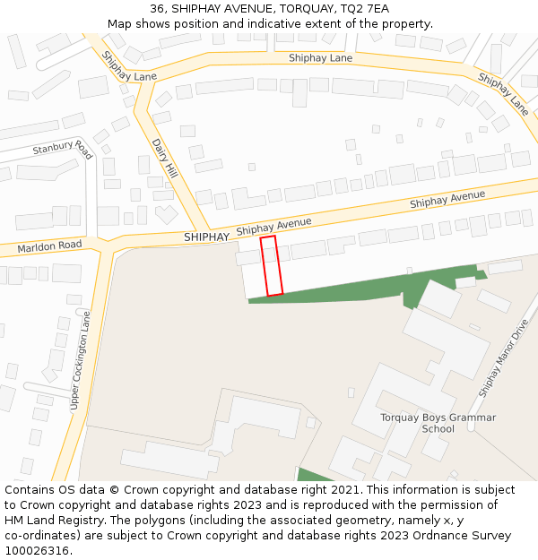 36, SHIPHAY AVENUE, TORQUAY, TQ2 7EA: Location map and indicative extent of plot