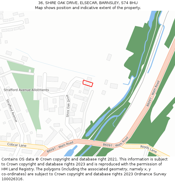 36, SHIRE OAK DRIVE, ELSECAR, BARNSLEY, S74 8HU: Location map and indicative extent of plot