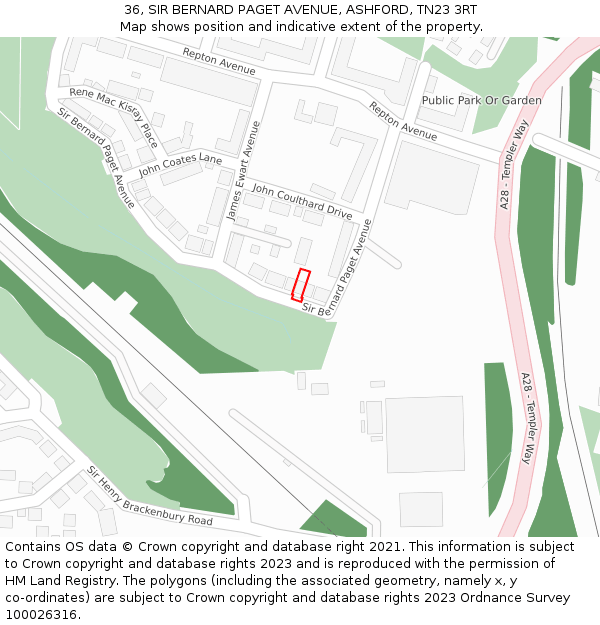 36, SIR BERNARD PAGET AVENUE, ASHFORD, TN23 3RT: Location map and indicative extent of plot