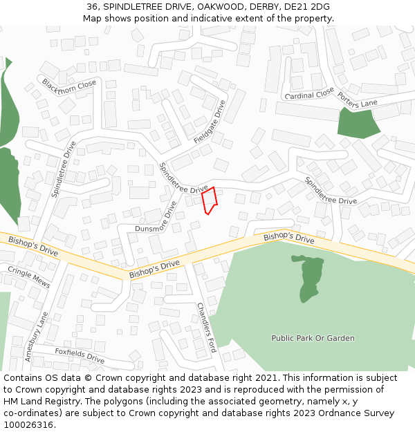 36, SPINDLETREE DRIVE, OAKWOOD, DERBY, DE21 2DG: Location map and indicative extent of plot