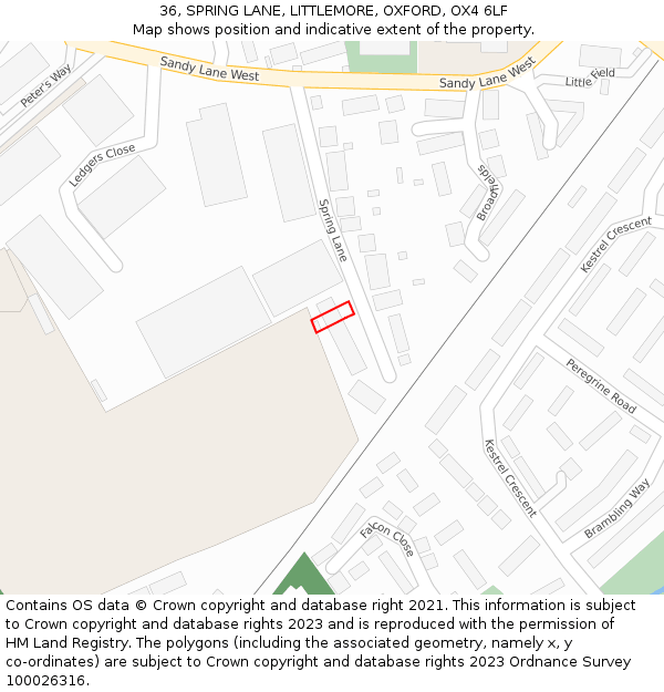 36, SPRING LANE, LITTLEMORE, OXFORD, OX4 6LF: Location map and indicative extent of plot