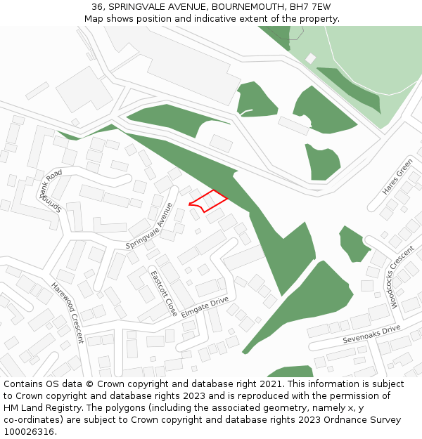 36, SPRINGVALE AVENUE, BOURNEMOUTH, BH7 7EW: Location map and indicative extent of plot