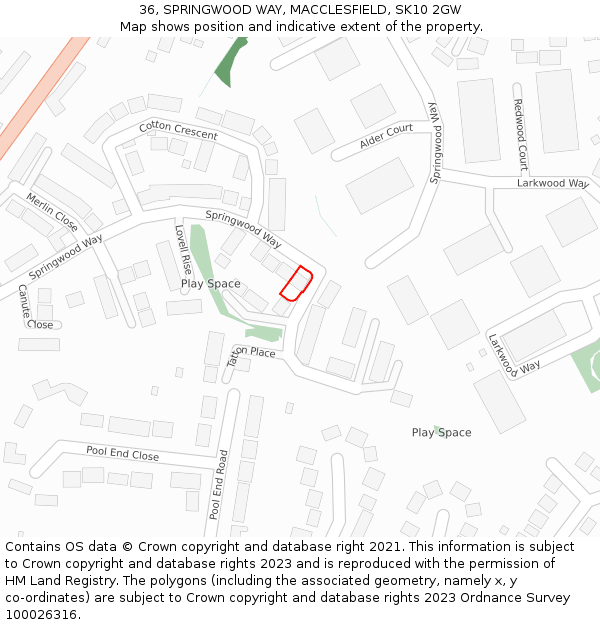 36, SPRINGWOOD WAY, MACCLESFIELD, SK10 2GW: Location map and indicative extent of plot