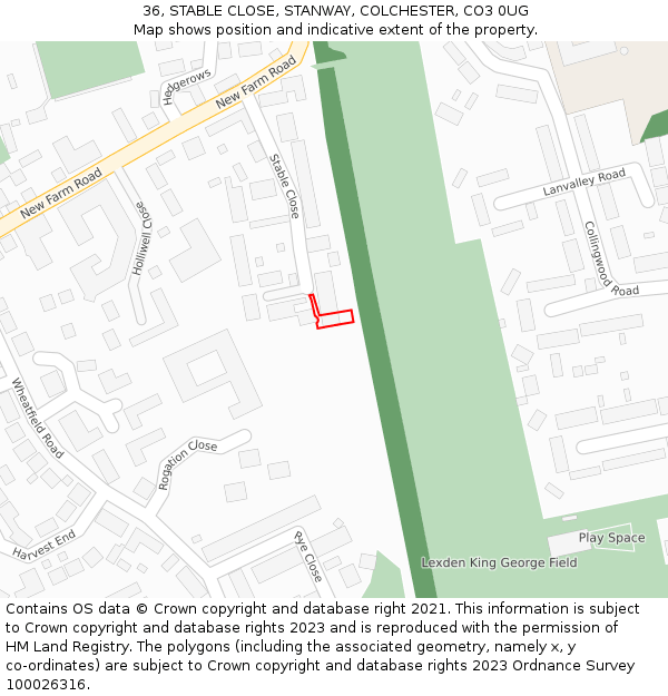 36, STABLE CLOSE, STANWAY, COLCHESTER, CO3 0UG: Location map and indicative extent of plot
