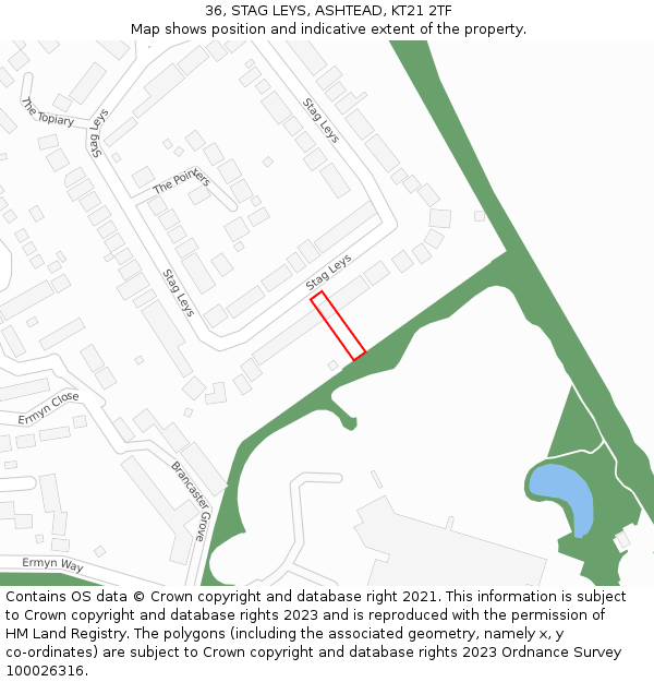 36, STAG LEYS, ASHTEAD, KT21 2TF: Location map and indicative extent of plot