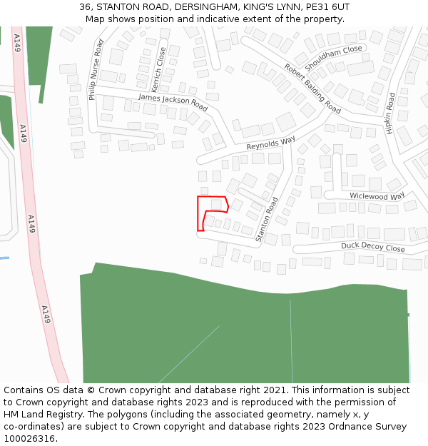 36, STANTON ROAD, DERSINGHAM, KING'S LYNN, PE31 6UT: Location map and indicative extent of plot