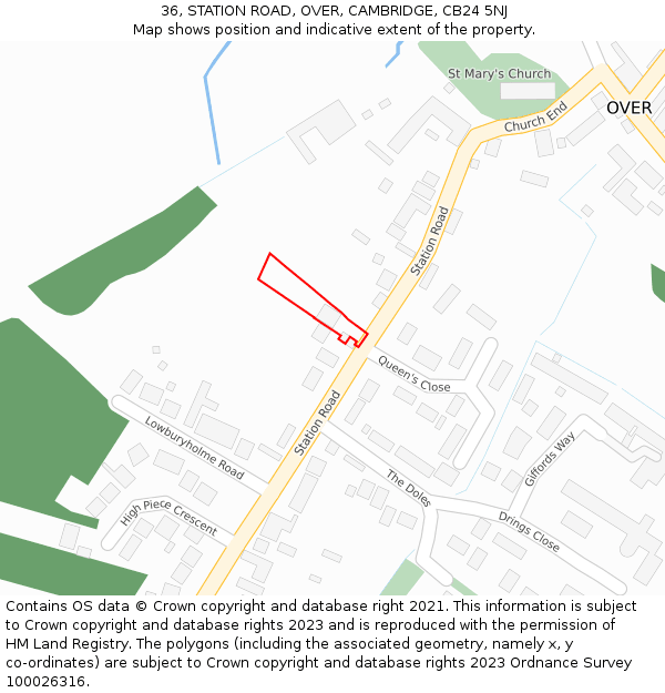 36, STATION ROAD, OVER, CAMBRIDGE, CB24 5NJ: Location map and indicative extent of plot