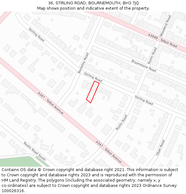 36, STIRLING ROAD, BOURNEMOUTH, BH3 7JQ: Location map and indicative extent of plot