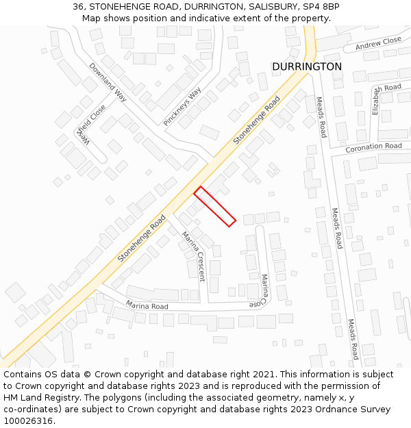 36, STONEHENGE ROAD, DURRINGTON, SALISBURY, SP4 8BP: Location map and indicative extent of plot
