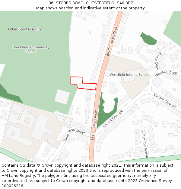 36, STORRS ROAD, CHESTERFIELD, S40 3PZ: Location map and indicative extent of plot