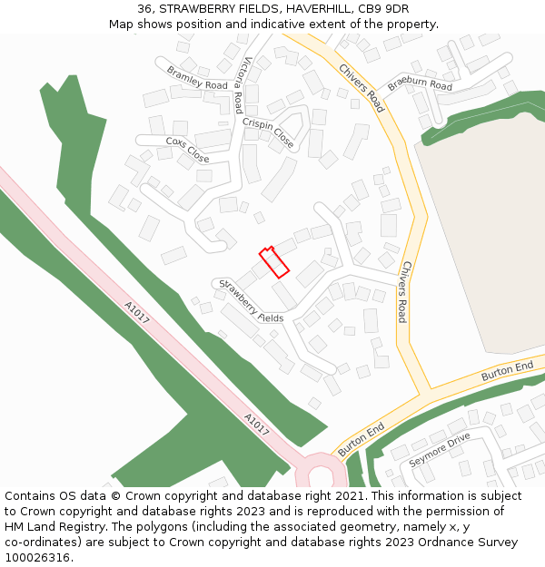 36, STRAWBERRY FIELDS, HAVERHILL, CB9 9DR: Location map and indicative extent of plot