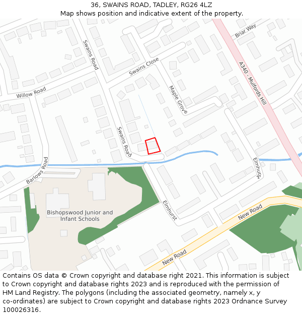 36, SWAINS ROAD, TADLEY, RG26 4LZ: Location map and indicative extent of plot
