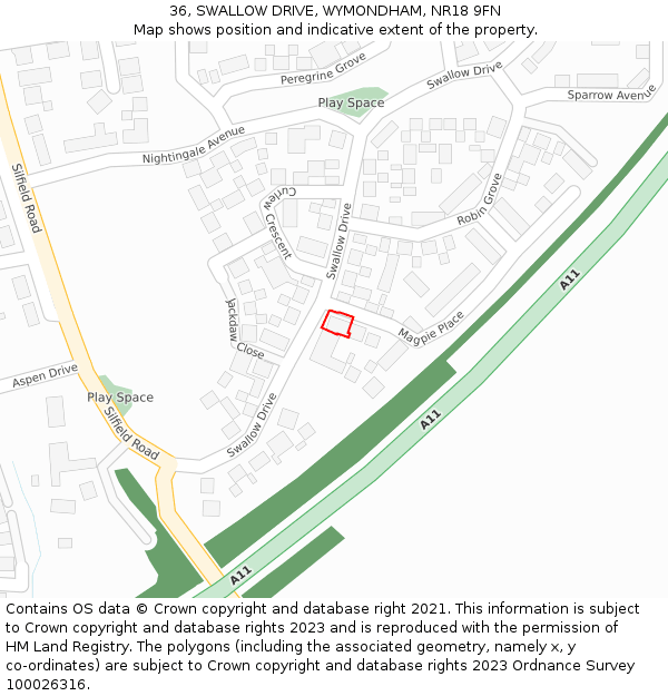 36, SWALLOW DRIVE, WYMONDHAM, NR18 9FN: Location map and indicative extent of plot