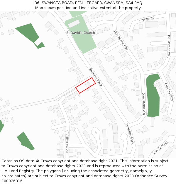 36, SWANSEA ROAD, PENLLERGAER, SWANSEA, SA4 9AQ: Location map and indicative extent of plot