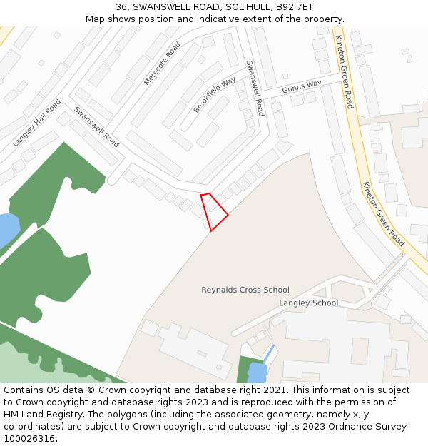 36, SWANSWELL ROAD, SOLIHULL, B92 7ET: Location map and indicative extent of plot