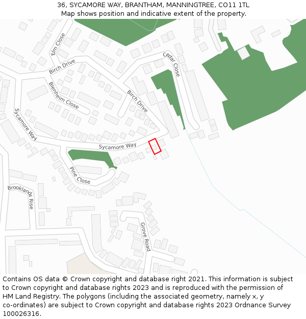 36, SYCAMORE WAY, BRANTHAM, MANNINGTREE, CO11 1TL: Location map and indicative extent of plot