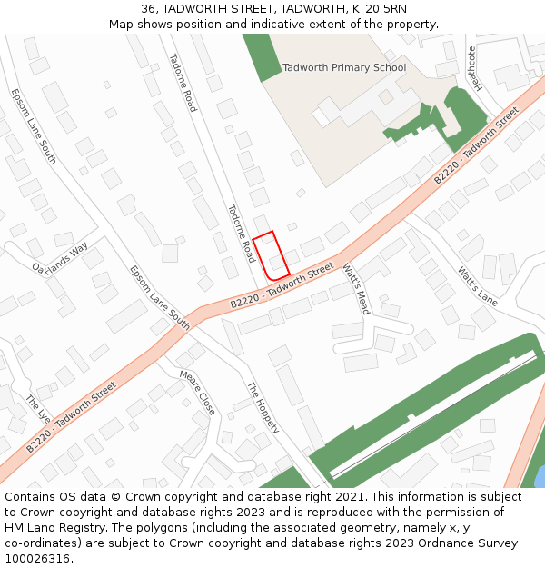 36, TADWORTH STREET, TADWORTH, KT20 5RN: Location map and indicative extent of plot