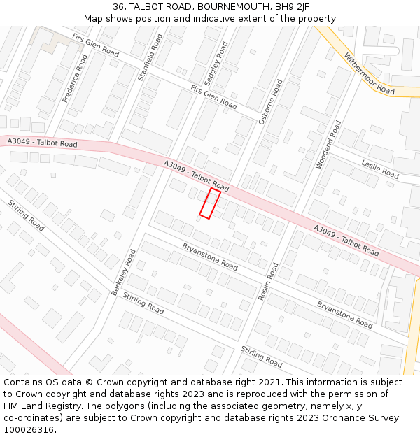 36, TALBOT ROAD, BOURNEMOUTH, BH9 2JF: Location map and indicative extent of plot