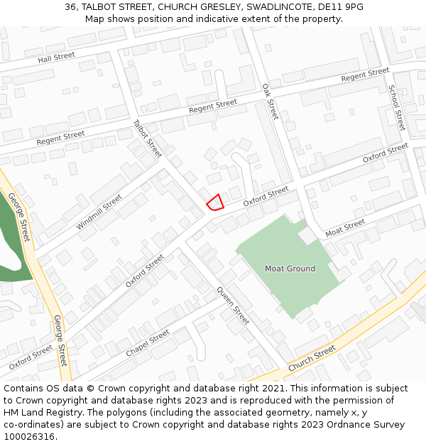 36, TALBOT STREET, CHURCH GRESLEY, SWADLINCOTE, DE11 9PG: Location map and indicative extent of plot