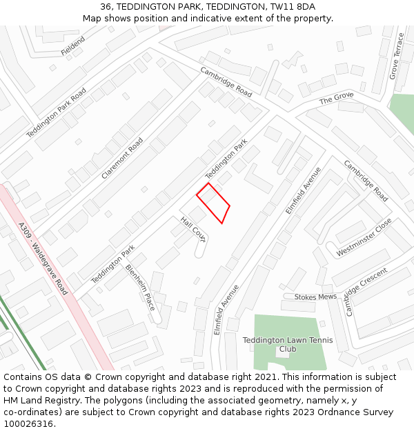 36, TEDDINGTON PARK, TEDDINGTON, TW11 8DA: Location map and indicative extent of plot