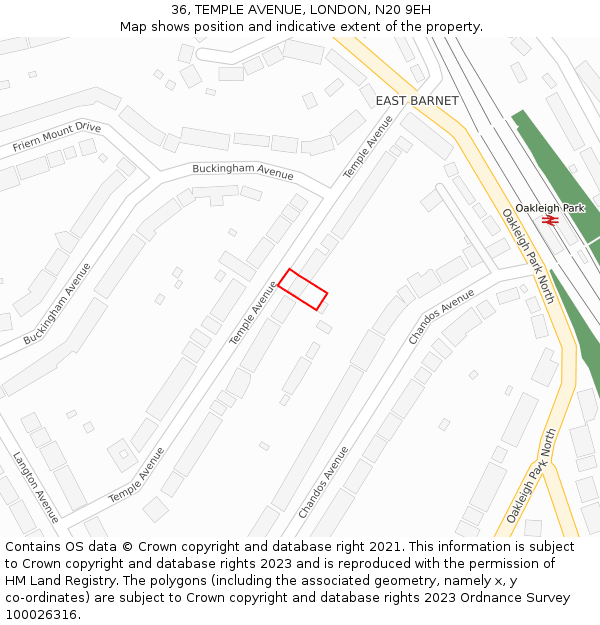 36, TEMPLE AVENUE, LONDON, N20 9EH: Location map and indicative extent of plot