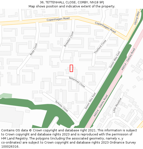 36, TETTENHALL CLOSE, CORBY, NN18 9PJ: Location map and indicative extent of plot