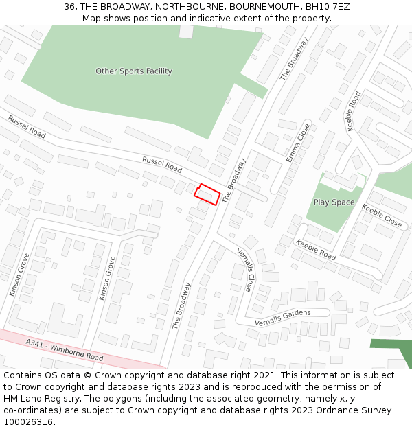 36, THE BROADWAY, NORTHBOURNE, BOURNEMOUTH, BH10 7EZ: Location map and indicative extent of plot