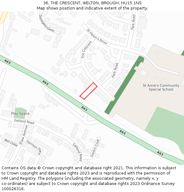 36, THE CRESCENT, WELTON, BROUGH, HU15 1NS: Location map and indicative extent of plot