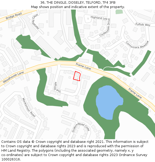 36, THE DINGLE, DOSELEY, TELFORD, TF4 3FB: Location map and indicative extent of plot