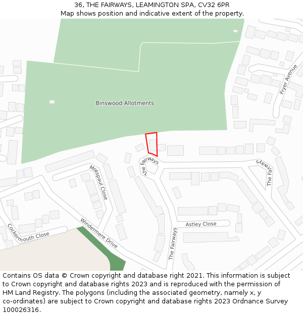36, THE FAIRWAYS, LEAMINGTON SPA, CV32 6PR: Location map and indicative extent of plot