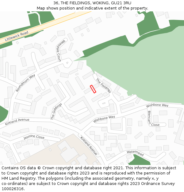 36, THE FIELDINGS, WOKING, GU21 3RU: Location map and indicative extent of plot